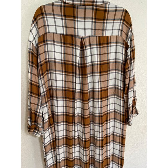 Show Me Your Mumu Leo Button Down Long Tunic Dress Size Small Tan/Blue Plaid - Picture 12 of 13